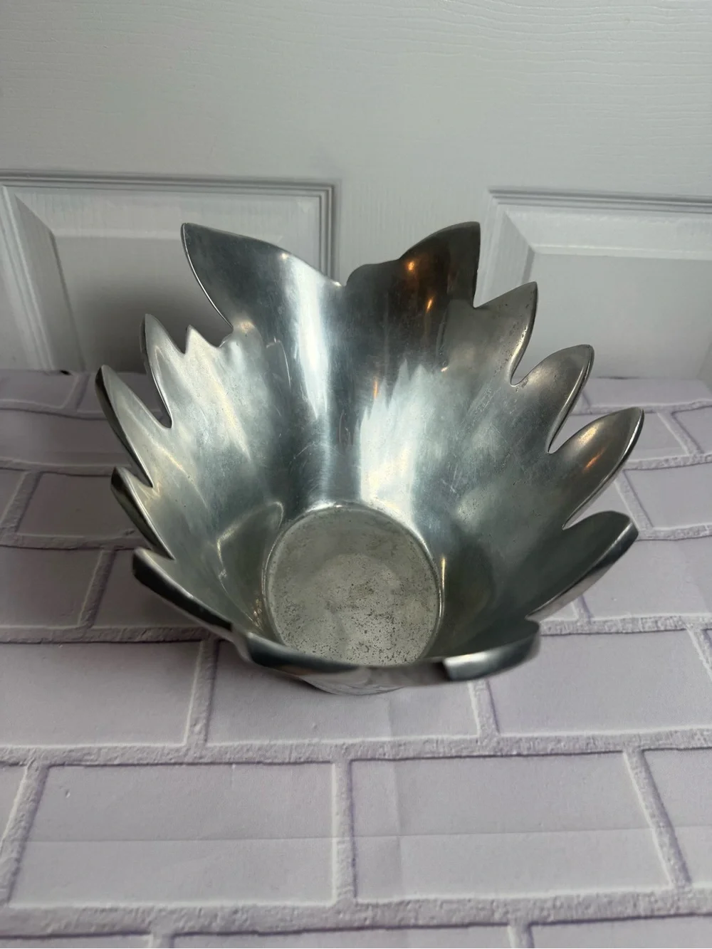 Pottery Barn Barona Silver Leaf Bowl Decorative Centerpiece 11”